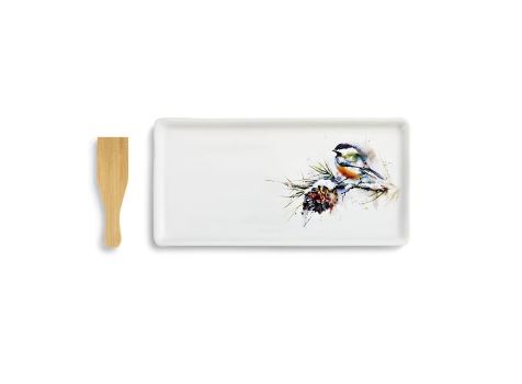 Chickadee and Pinecone Appetizer Tray with Spatula