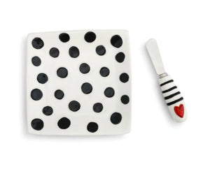 Black Dots Plate with Heart Spreader Set