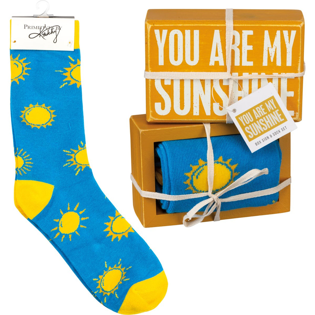 Box Sign & Sock Set - You Are My Sunshine