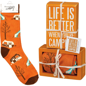 Box Sign & Sock Set - Life Is Better Camping