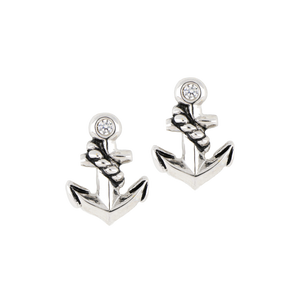 Rhodium Anchor Tiny Stud Earring