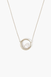 White Pearl Silver Arc Necklace