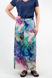 Watercolor Print Elastic Waist Maxi Skirt