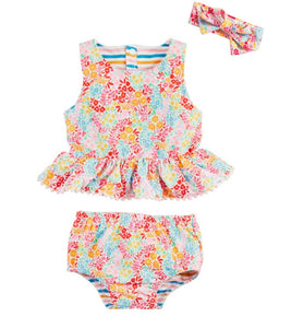 Floral and Stripe Swimsuit Set