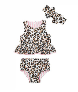Leopard and Stripe Swimsuit Set