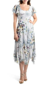 Floral Chiffon & Charmeuse A-Line Dress