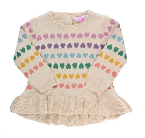 Rainbow Hearts Ruffle Sweater