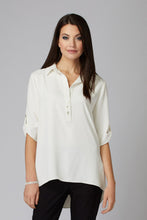 Load image into Gallery viewer, Natural White Front Button V-Neck Gathered Sleeve Blouse