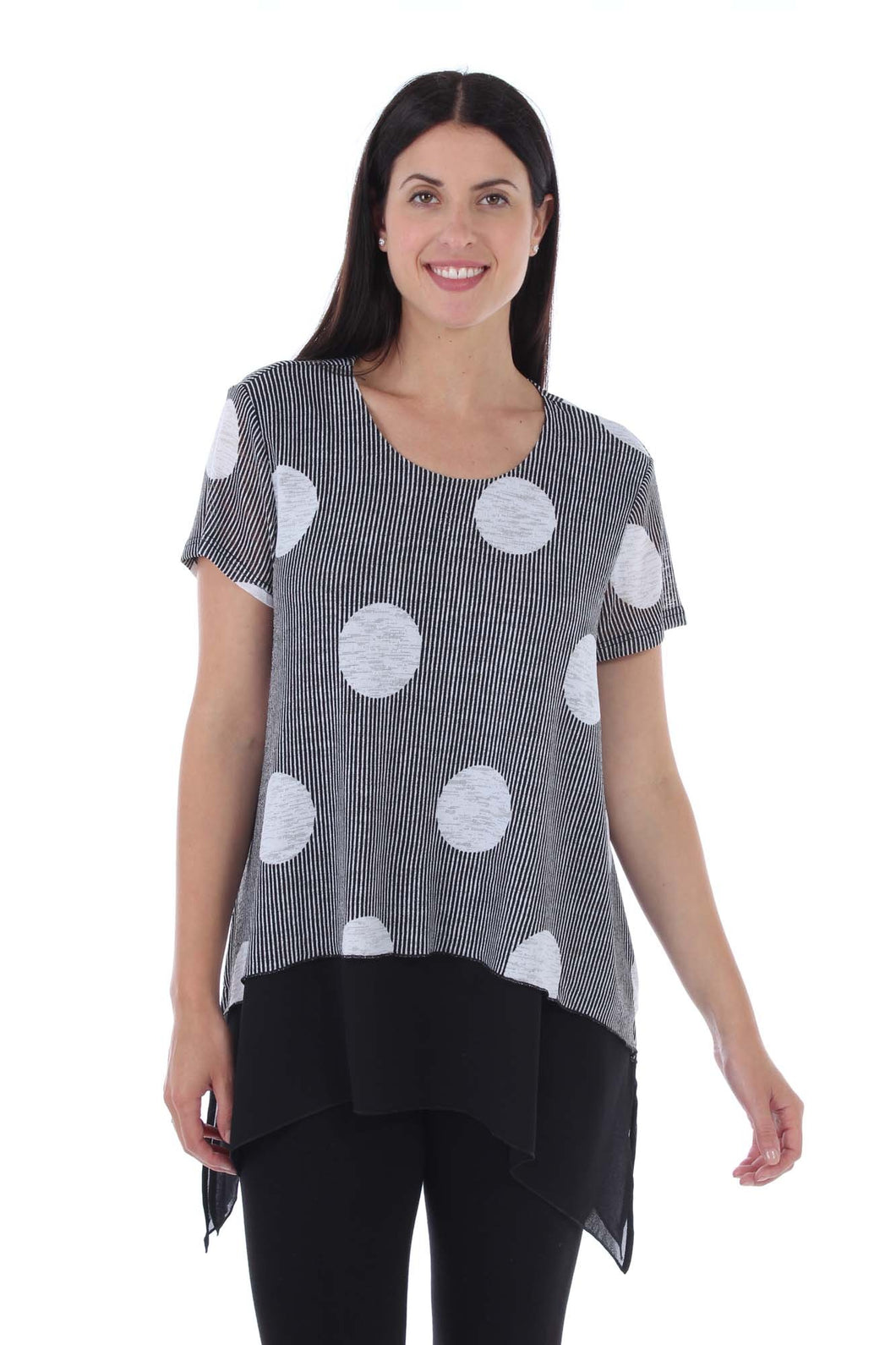 Short Sleeve Dotted Long Tunic With Chiffon