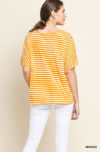 Load image into Gallery viewer, Mango Striped Short Dolman Sleeve Top With Gathered Knot
