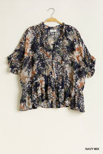 Load image into Gallery viewer, Floral Medley Blouse With Front Tie and Ruffle Hem