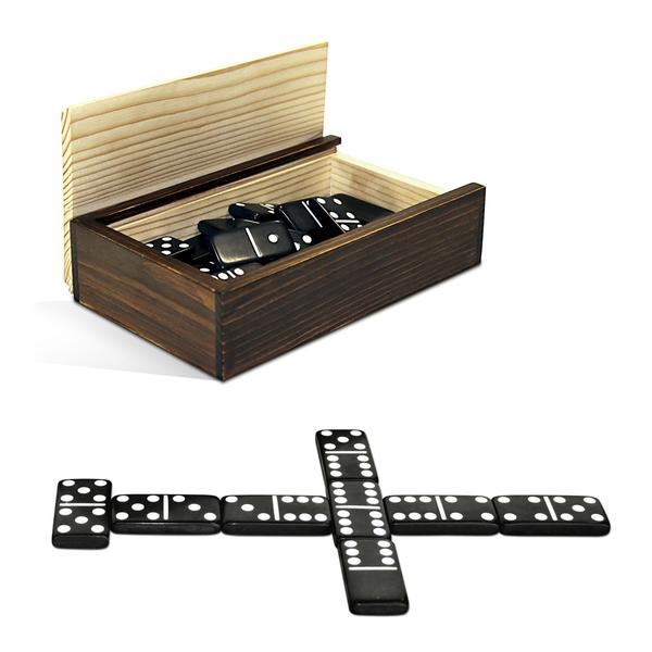 Double 6 Black Dominoes In Wooden Case