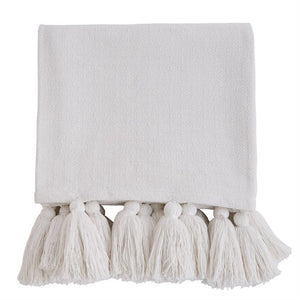 White Woven Tassel Throw Blanket
