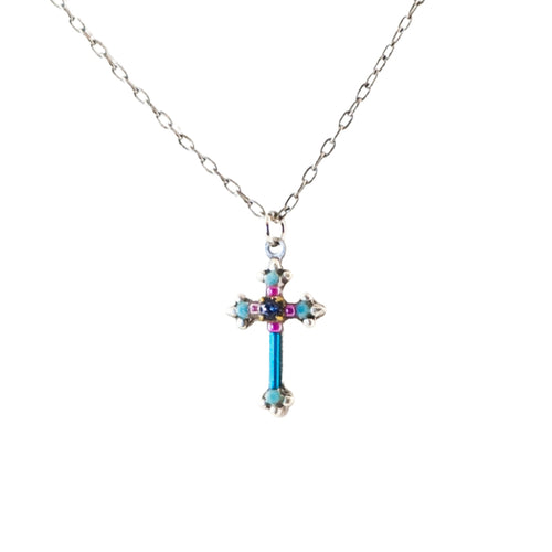 Turquoise Dainty Color Cross Necklace