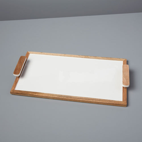 Madras Mango Wood and White Rectangular Tray