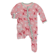 Load image into Gallery viewer, Ruffle Zippered Footie - Strawberry Animals