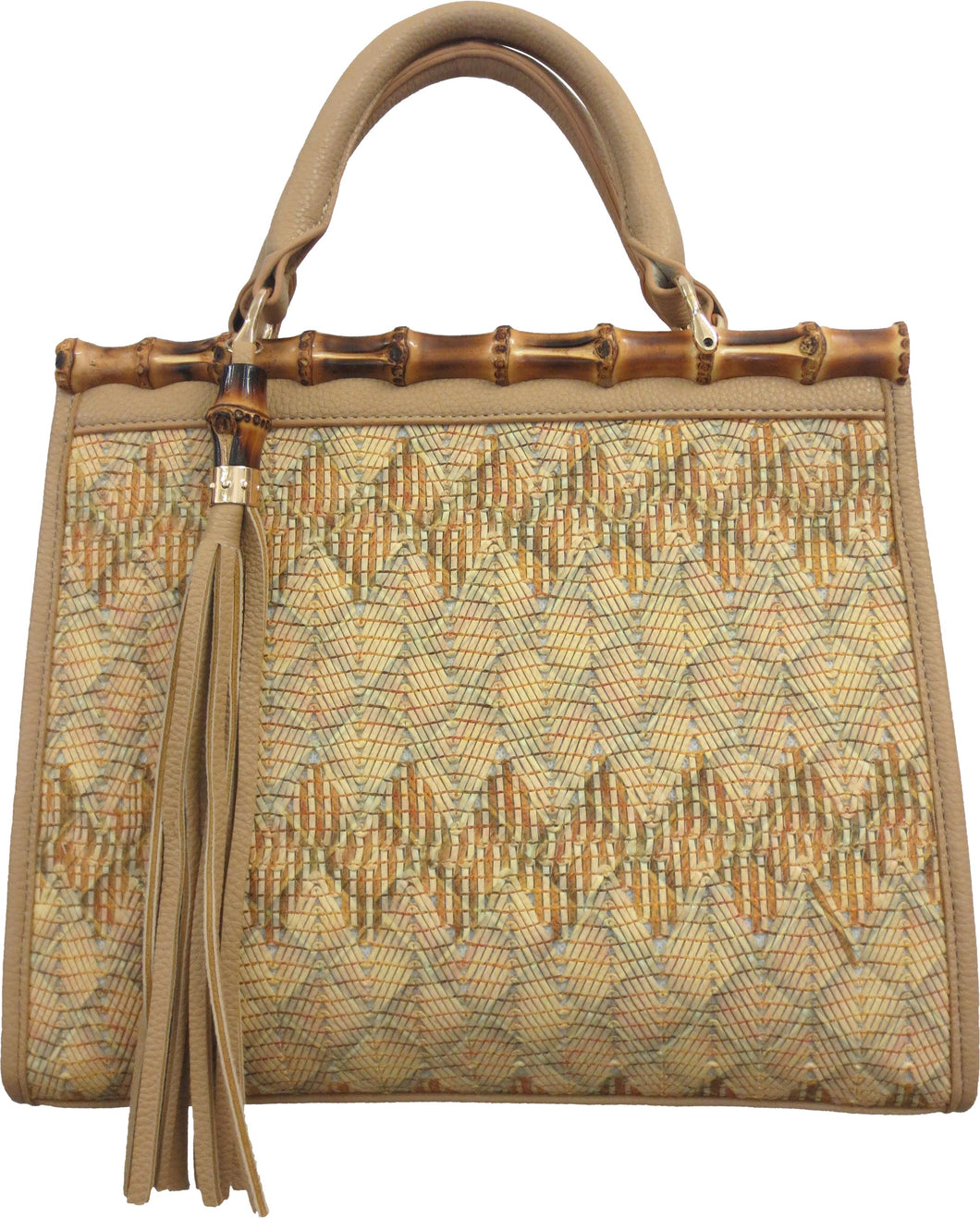 Woven Satchel With Bamboo Trim