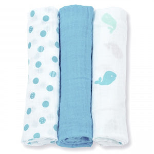 Lulujo Mini Muslin Towels Blues 3 Pack